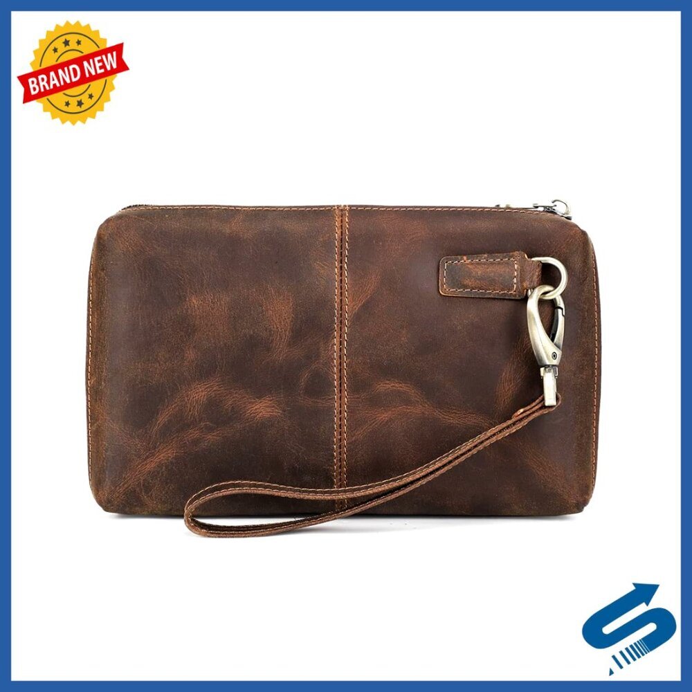 Leather Clutch Wallet for Men, RFID Blocking, Large Capacity Travel Organizer